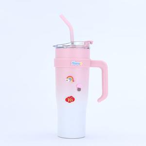 Gobelet isotherme de 40 oz avec poignée et paille en acier inoxydable - Gobelet à double paroi isolé sous vide - Product Image 1