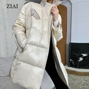 Nouveau style de veste en duvet pour femmes en duvet de canard blanc d'hiver <span class=keywords><strong>mi</strong></span>-long avec col de tailleur et veste en cuir Vente en gros - Product Image 2