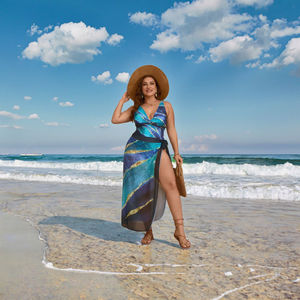 Traje de baño sexy de dos piezas para mujer, talla grande, con espalda descubierta, estampado, cuello en V profundo, decorado con encaje, para playa - Product Image 3