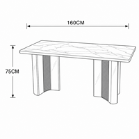 Table à manger rectangulaire moderne en marbre foncé avec pieds en acier inoxydable brossé bicolore, mobilier d'hôtel