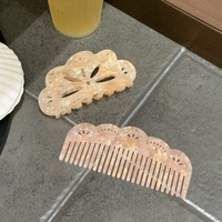 UME Ensemble Pince à Cheveux et Peigne Personnalisés avec Logo, en Acétate Marbré et Strass Creux