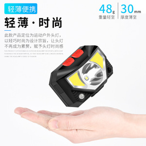 Lampe frontale LED rechargeable 2000 mAh avec capteur de mouvement réglable pour la course en plein air, le cyclisme et la pêche - Product Image 4
