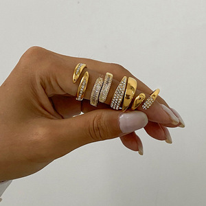 Fashion <b>Rings</b> Gold <b>Open</b> Zircon Pave Setting Heart Geometric Shape Unisex Jewelry Gift - Product Image 3