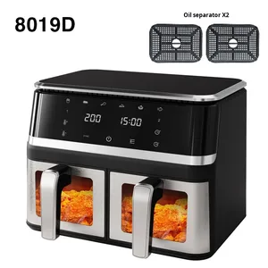 <span class=keywords><strong>Friteuse</strong></span> à air numérique intelligente 10L à <span class=keywords><strong>double</strong></span> panier, sans huile, en acier inoxydable, avec contrôle numérique, four électrique domestique multifonctionnel et visualisation - Product Image 6