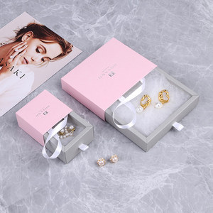 Boîtes à bijoux en papier rose personnalisées Boyang, boîtes cadeaux pour boucles d'oreilles avec pochette - Product Image 3
