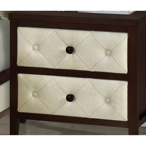 Table de chevet Cherry Espresso à 2 tiroirs, face capitonnée, meubles de chambre à coucher modernes - Product Image 3