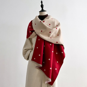 Otoño e invierno en forma de corazón texturizado Color a juego moda doble cara señoras cálida bufanda aire acondicionado cuello chal - Product Image 1
