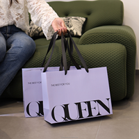 Sacs shopping en papier violet écologiques, logo personnalisé, poignée en ruban, sacs cadeaux pour vêtements, chaussures, boutique