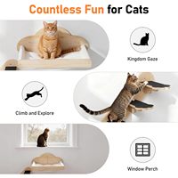 Hamac mural en bois pour chat avec 4 marches d'accès, étagères et perchoirs modernes pour chats, pour dormir, jouer et grimper en intérieur