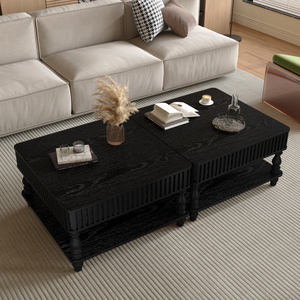 31.5 Inch <b>Square</b> Fluted Lift Top <b>Coffee</b> <b>Table</b> <b>With</b> Hidden <b>Storage</b> Hydraulic Raising Mechanism Retro Solid Wood Legs - Product Image 4