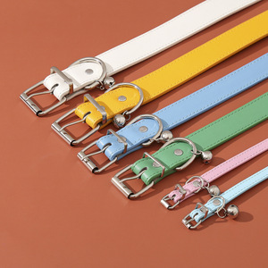 Pet <b>Collar</b> PU Leather Adjustable With Bell For Cat Dog <b>Puppy</b> Japanese Style Solid Color Four Seasons Use - Product Image 4