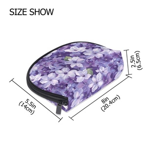 Pochette de voyage portable en forme de coquille, personnalisable, motif fleur violette, avec fermeture éclair, pour monnaie, trousse de toilette, petite trousse de maquillage pour femme - Product Image 4