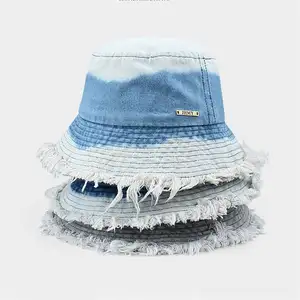 Venta caliente estilo desgastado verano sombrilla Jean personalizado cubo sombrero bordado Logo alta calidad cubo sombreros