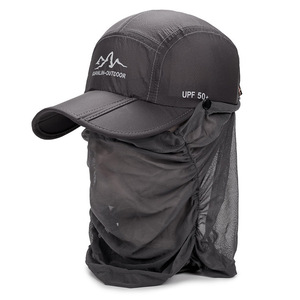 Outdoor Sun Protection Cap With Neck Flap UPF 50+ Quick Dry Breathable Cycling Hat Gray - Product Image 4