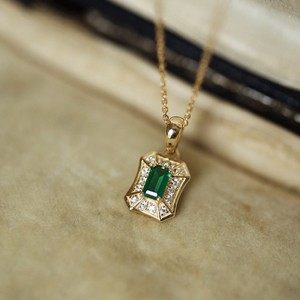 Geometric <b>Emerald</b> Zircon Pendant <b>Necklace</b> Golden Bezel Setting Women's Everyday Wear - Product Image 5