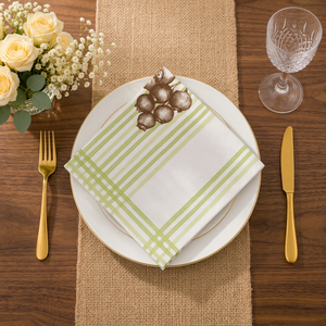 Serviette en coton de qualité supérieure avec imprimé grenade et bordure rayée verte |   Serviette de table en coton imprimée décorative pour la table à manger - Product Image 3