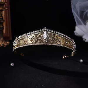 <span class=keywords><strong>Diadème</strong></span> de Mariée Vintage en Cristal Doré et Argenté, Couronne Antique en Filigrane avec Strass Taille Poire, Coiffe de Reine pour Concours de Beauté - Product Image 4