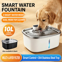 Fontaine à eau intelligente pour animaux de compagnie 10 L avec plateau en acier inoxydable 304 et batterie pour chats et chiens, utilisation en intérieur