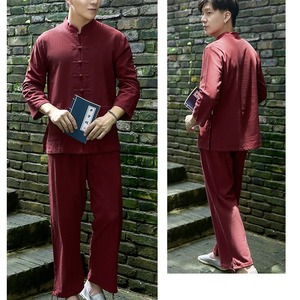 Vêtements de yoga en mélange coton-lin, <span class=keywords><strong>costume</strong></span> <span class=keywords><strong>traditionnel</strong></span> <span class=keywords><strong>chinois</strong></span> pour la méditation zen, le tai-chi, <span class=keywords><strong>costume</strong></span> Tang pour jeunes hommes - Product Image 3