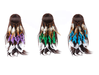 Accessoire de cheveux ethnique bohème indien coloré, bandeau tissé en plumes, coiffe