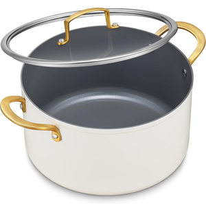 Cocotte hollandaise de haute qualité 6 Qt avec couvercle en verre, revêtement céramique antiadhésif, poignées en acier inoxydable, compatible lave-vaisselle, pour cuisinière à gaz - Product Image 1