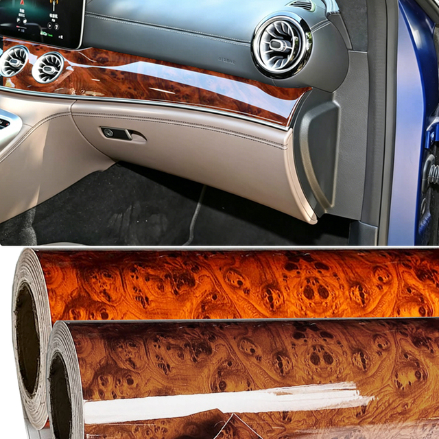 1.22*50m Wood Grain Vinyl Car Wrap Film Color Changing Glossy Peach Wood Self Adhesive Car Interior Decal Console Mod Sticker