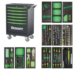 Carrito de herramientas rodante Fasano Tools 122V/AS217 con cajones verdes y kit completo de reparación automotriz para mecánicos - Product Image 3