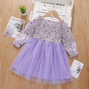 Vestido de Niña con Estampado Floral y Dobladillo de Malla Fruncida, Ropa Floral para Niñas Pequeñas - Product Image 1