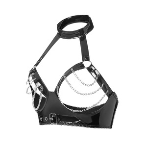 S-3XL Haut court dos nu effet mouillé, <span class=keywords><strong>bustier</strong></span> à découpes avec chaîne métallique, sexy, pour cosplay, clubwear, style camisole ou gilet court - Product Image 4
