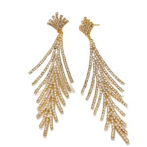 أقراط أنيقة مطلية بالذهب من حجر الراين الهندسي على الطراز الأوروبي وأمريكي ، فاخرة فاخرة خفيفة من أوراق الشجر - Product Image 5