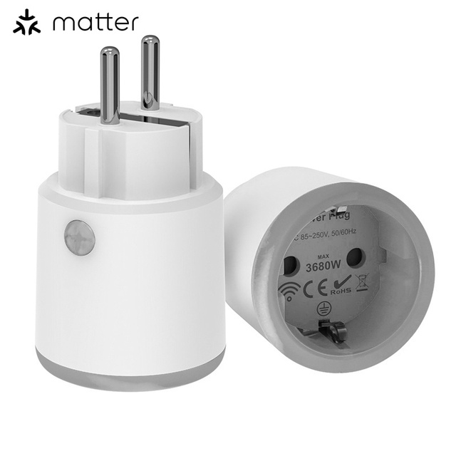 SLS Matter Smart Plug EU Schuko 16A WiFi Power Socket with Energy Monitor Works with Apple Home Google Home Alexa Tuya App
