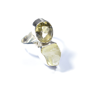 Anillo de Plata de Ley 925 con Cuarzo Limón, Hecho a Mano, con Doble Piedra, Gema Natural, Joyería Boho Elegante, Venta al Por Mayor - Product Image 1