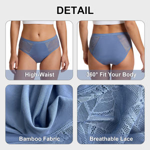 Culottes menstruelles OEM personnalisées pour femmes, taille haute, en dentelle, respirantes, anti-fuites, en coton de bambou naturel, pour femmes et jeunes filles - Product Image 3