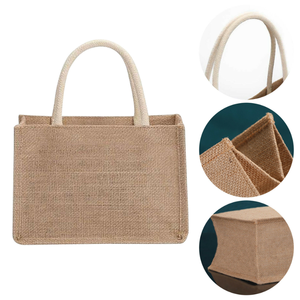 Sac fourre-tout en jute moyen personnalisé avec logo, poignée en corde de toile de jute naturelle, bandoulière, sac de transport réutilisable pour cadeaux et voyages quotidiens - Product Image 1