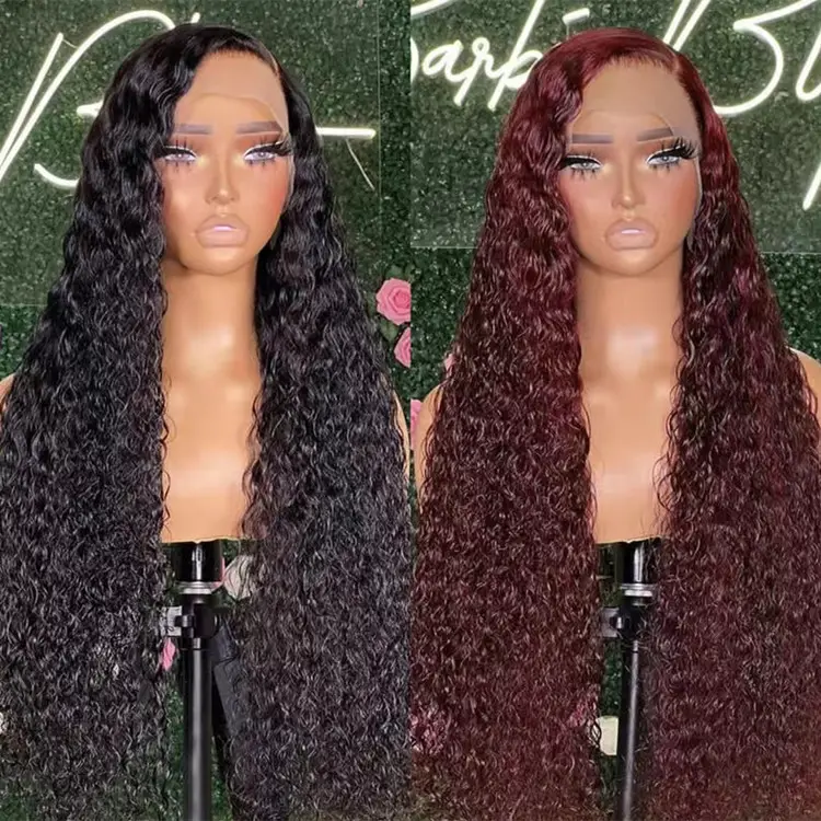 GL 13x6 HD Transparent Lace Brazilian Frontal Wig Curly Human Hair 30 Inch Water Wavy Lace Front Wig,13X4 Deep Wave Closure Wig