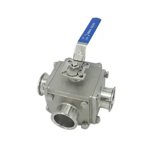 Hygiénique SMS SS304 Sanitaire En Acier Inoxydable SS316L Type Carré Non Retention3 Way Ball Valve