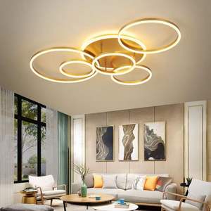 Gran oferta, lámpara de araña circular LED dorada, pantalla blanca regulable para sala de estar de Hotel, luces de techo decorativas posmodernas - Product Image 5