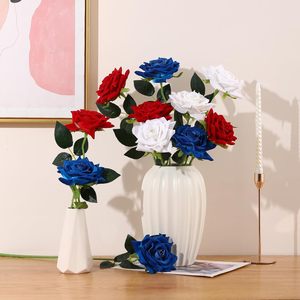 Red <b>White</b> Blue <b>Artificial</b> Flowers Fake Velvet <b>Roses</b> for Independence Day Memorial Day Floral Arrangement Table Centerpieces - Product Image 5