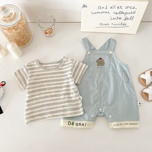 Ensemble 2 pièces d'é<span class=keywords><strong>t</strong></span>é pour bébé garçon : <span class=keywords><strong>T</strong></span>-<span class=keywords><strong>shirt</strong></span> pull à manches courtes rayé et body, en coton respirant, avec poches intégrées - Product Image 3