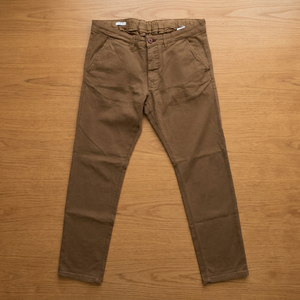Men's Khaki Slim Fit <b>Narrow</b> Cotton Twill Trousers with 2% Elastane - Product Image 3