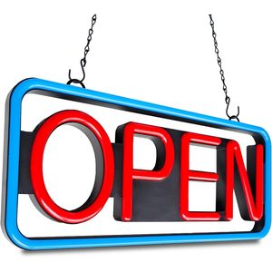 Enseigne ouverte rectangulaire à LED 24 x 12 pouces, lumière bleue et rouge constante pour vitrine de commerce, restaurant, bar, magasins de détail - Product Image 3