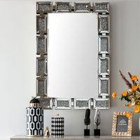 Miroir mural en or rose avec diamants écrasés, décoration murale, Espejos, Spiegels, meubles de salon, décoration intérieure, tables consoles - Vente chaude