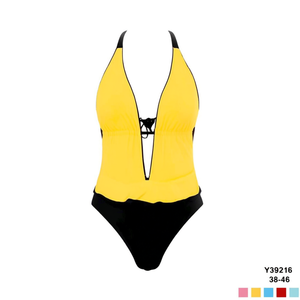 Costume da bagno intero taglie forti con controllo pancia, monokini sexy e coprente per la spiaggia, taglie 38-46, giallo e nero - Product Image 2