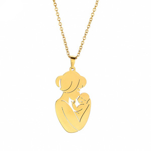 Collana con Ciondolo in Acciaio Inox Placcato Oro per la Festa della Mamma, Gioiello Famiglia Mamma e Bambino, Regalo d'Amore per Donne e Uomini - Product Image 1