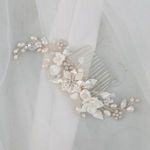 Nupcial plata peine del <span class=keywords><strong>pelo</strong></span> ópalo rhinestone cerámica flor peine del <span class=keywords><strong>pelo</strong></span> largo tocado de perlas <span class=keywords><strong>naturales</strong></span> - Product Image 4