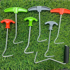 Stainless Steel <b>Tent</b> Pegs with T-Handle in Green Gray <b>Red</b> for Camping Outdoor Use - Product Image 1