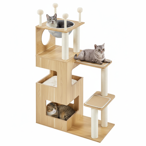 Muebles de madera para gatos, poste para rascar, madera maciza, espacioso y transparente, torre de escalada para gatos, casa, árbol para interiores - Product Image 1