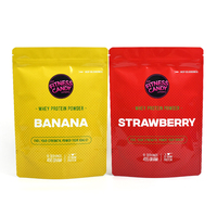 Sachet refermable à fond plat personnalisé en Mylar mat avec fermeture éclair pour poudre de protéines de banane, supplément nutritionnel sportif et fitness