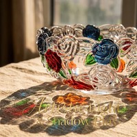 Ensemble de bols et assiettes en verre rose coloré, vente en gros d'usine, bols décoratifs en verre gaufré pour desserts et salades, pour usage domestique et banquets.