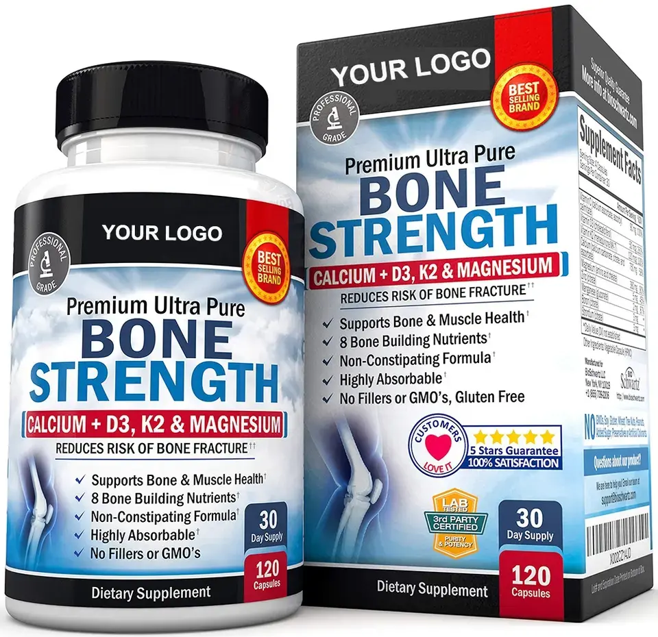 Bone Strength Supplement with Calcium D3 K2 Magnesium Tablets for Highly Absorbable for 50+ People Bone Muscle Support